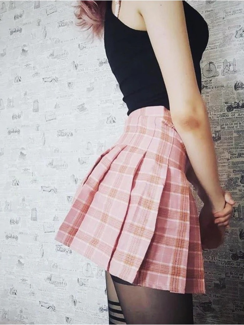Tartan Pink Plaid School Girl Skirt Size Small